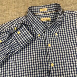Peter Millar Mens XL Blue Gingham Check Button Down Cotton Long Sleeve Shirt